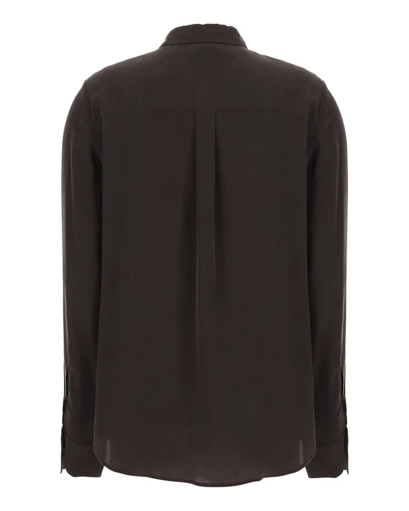 Pinko Women's Crepe De Chine Pleated Shirt Brown Silk Blouses Brown