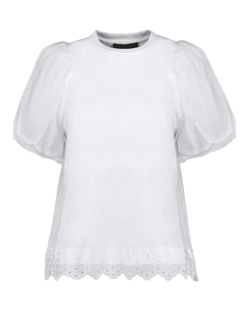 Simone Rocha Women Tulle Overlay Puff Sleeve Lace Blouse White Cotton White