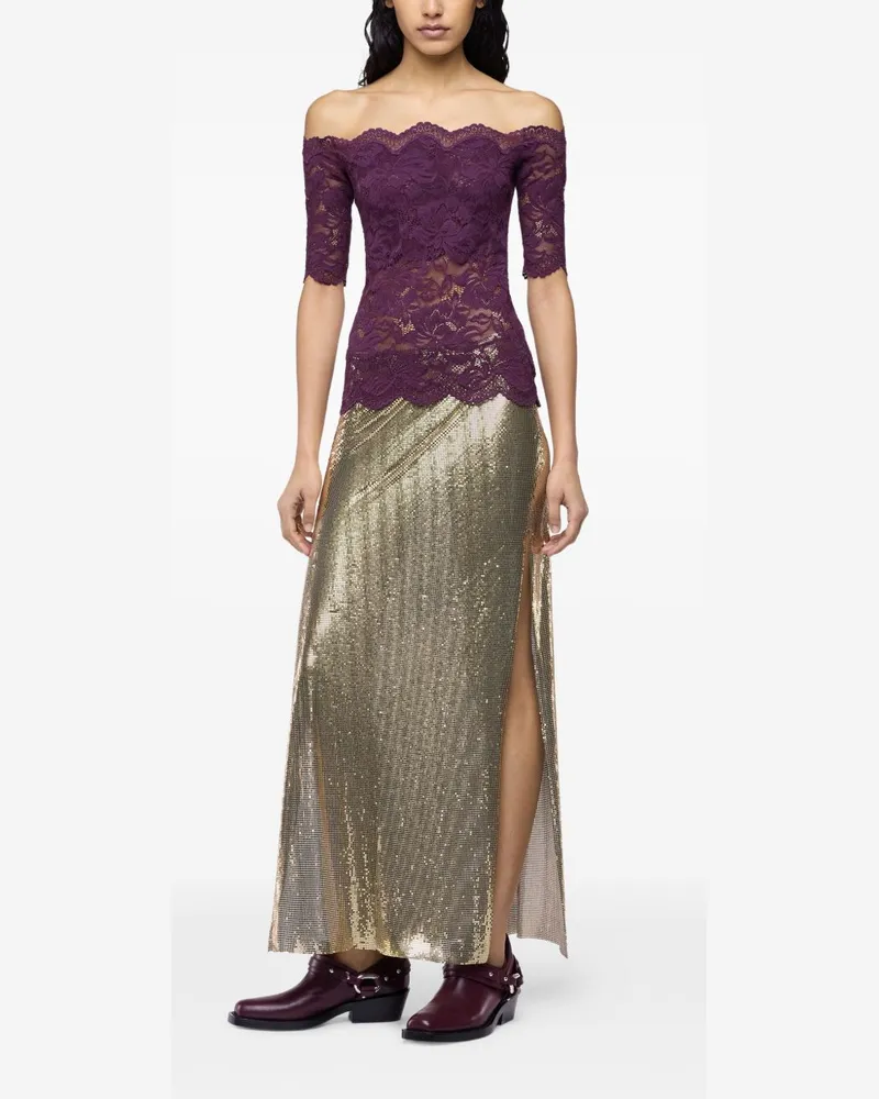 Paco Rabanne Off-The-Shoulder Lace Blouse — Purple Purple