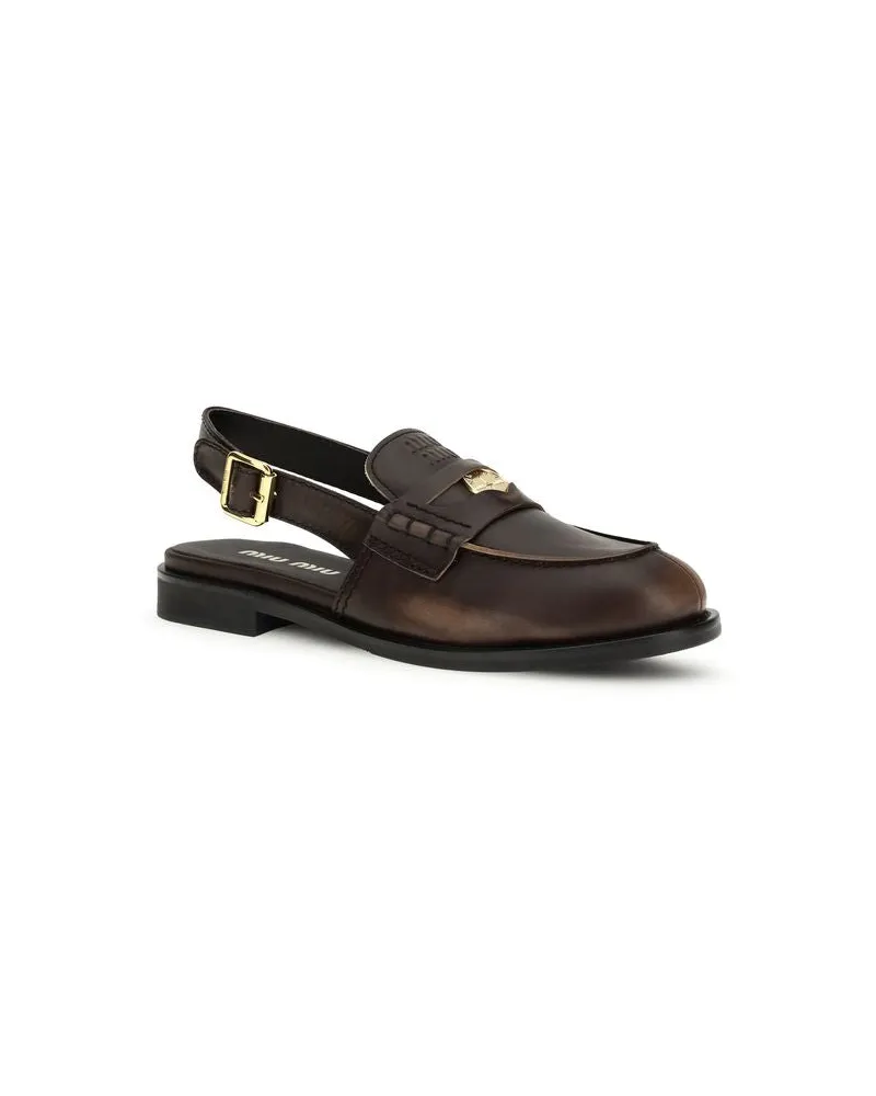 Miu Miu Women's Brown Calf Leather Bos Taurus Slip-On Loafers Brown