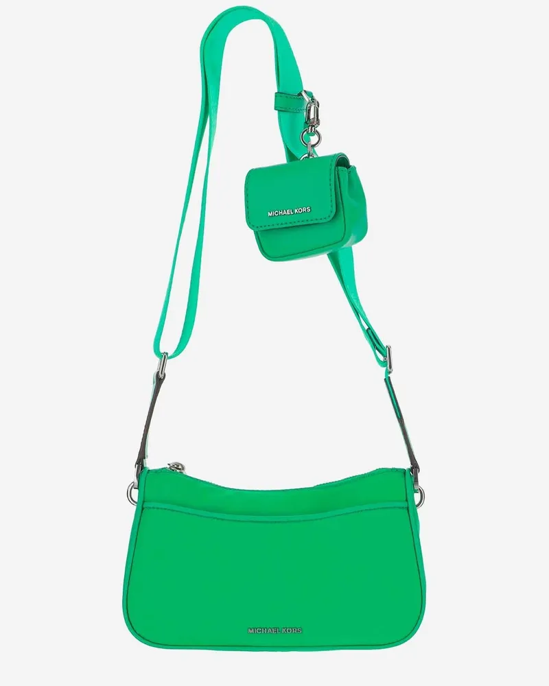 Michael Kors Women's Logo Jet Set Shoulder Bag Green Nylon Satchels & Cross Body Green