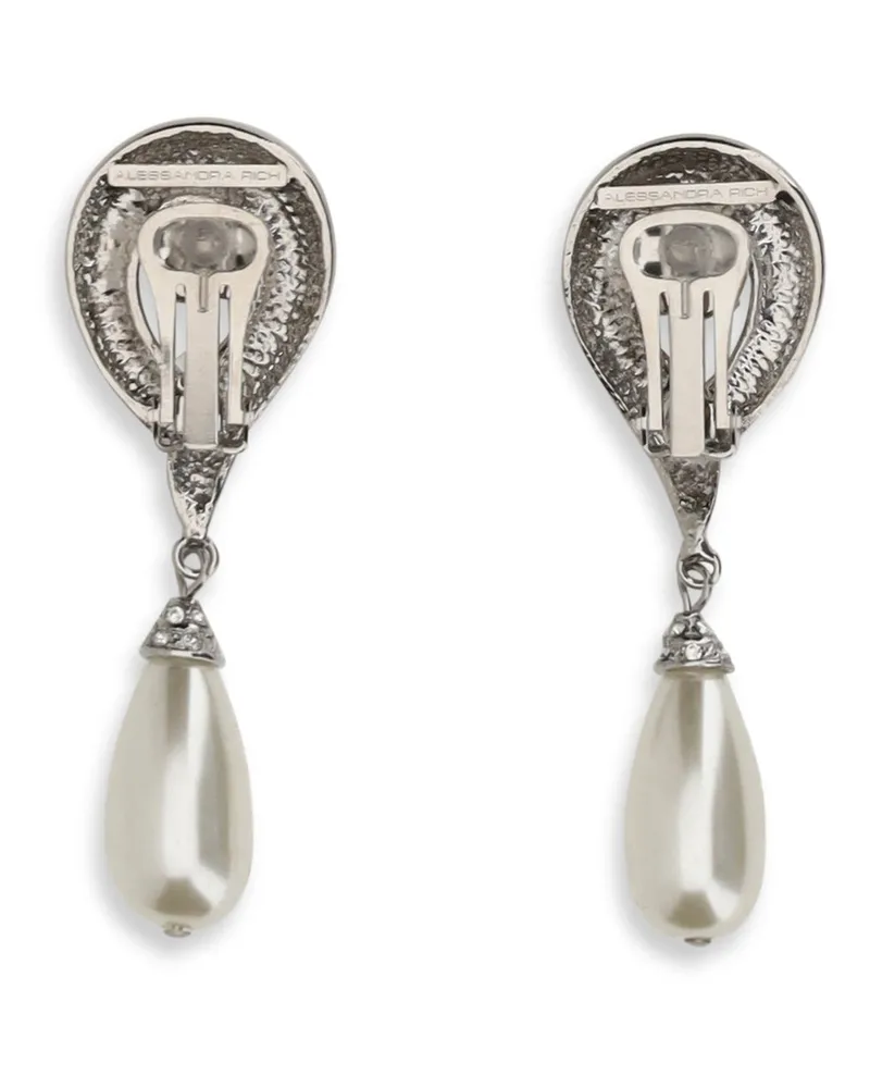 Alessandra Rich Crystal & Pearl Drop Earrings — Silver Silver