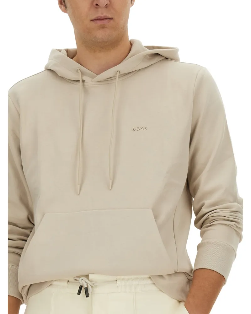 HUGO BOSS Logo-Embroidered Cotton Sweatshirt — Beige Beige