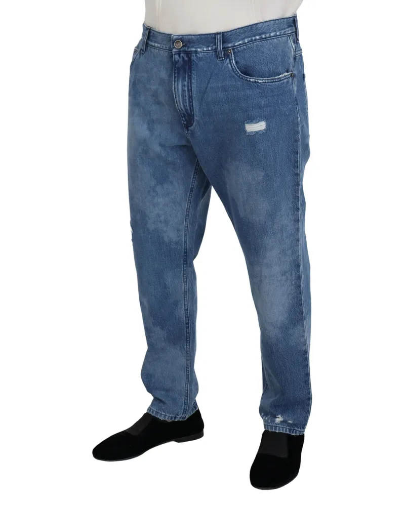 Dolce & Gabbana Men's Blue Washed Cotton Casual Denim Jeans Clothing Blue