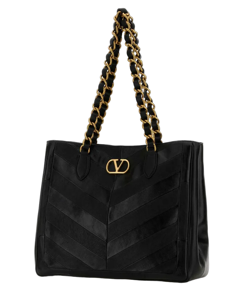 Valentino Garavani Laseine Leather Shoulder Bag — Black Black