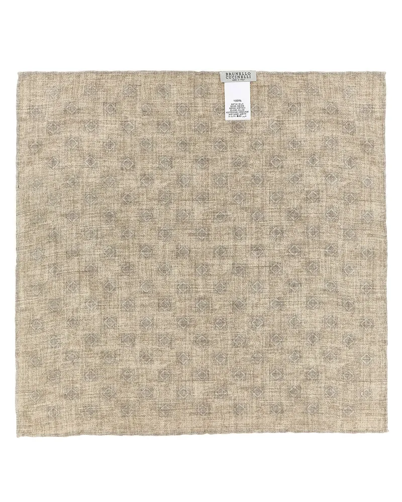 Brunello Cucinelli Double-Face Silk Geometric Clutch — Cream Cream