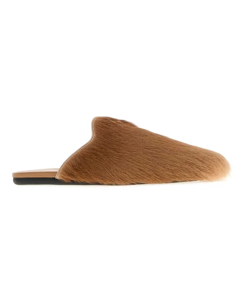 Prada Women's Camel Calf Hair Slippers Sabbia Bostaurus Flat Shoes Camel