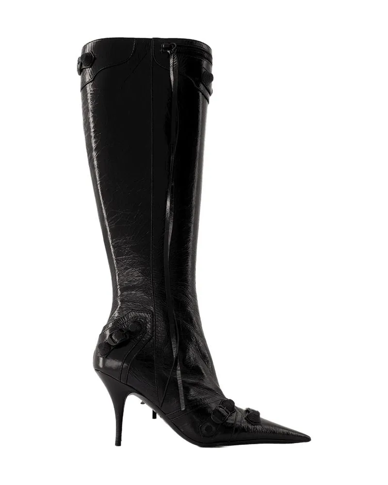 Balenciaga Women's Cagole H90 Boots Leather Black Shoes Black