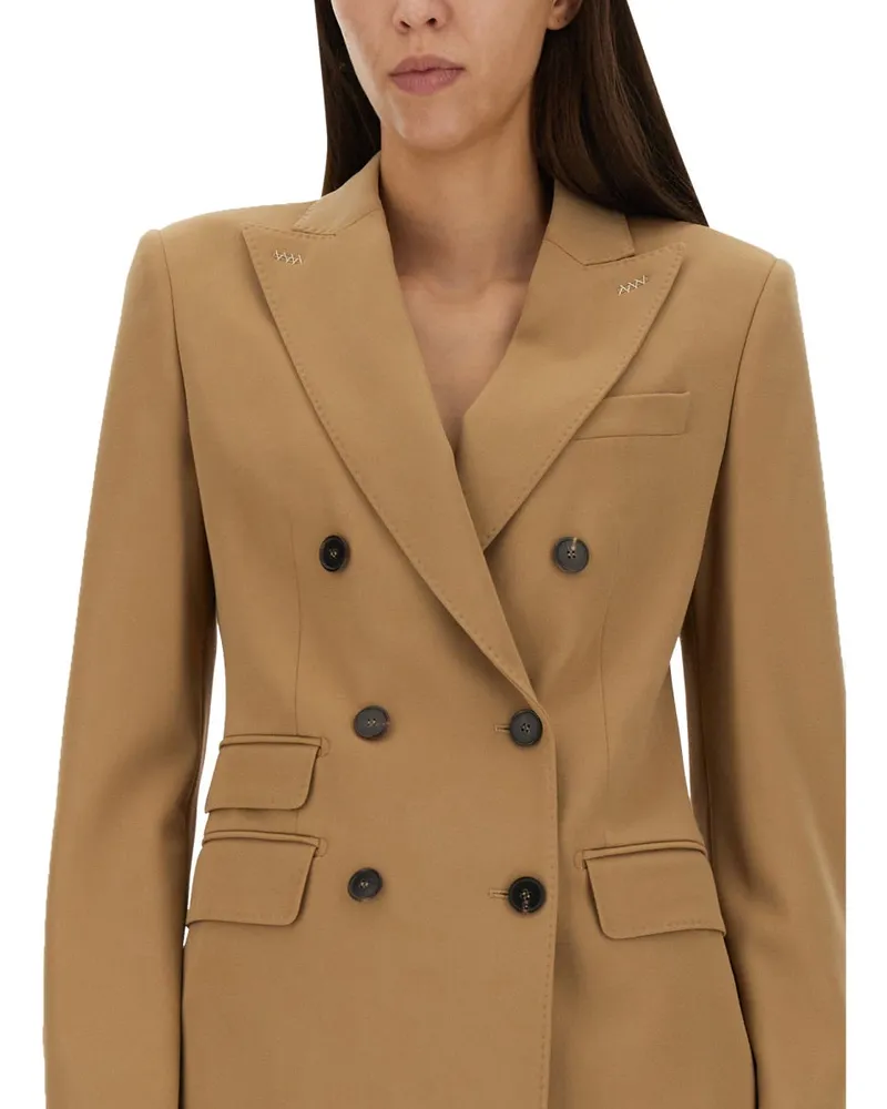 Max Mara Virgin Wool Double-Breasted Blazer — Beige Beige