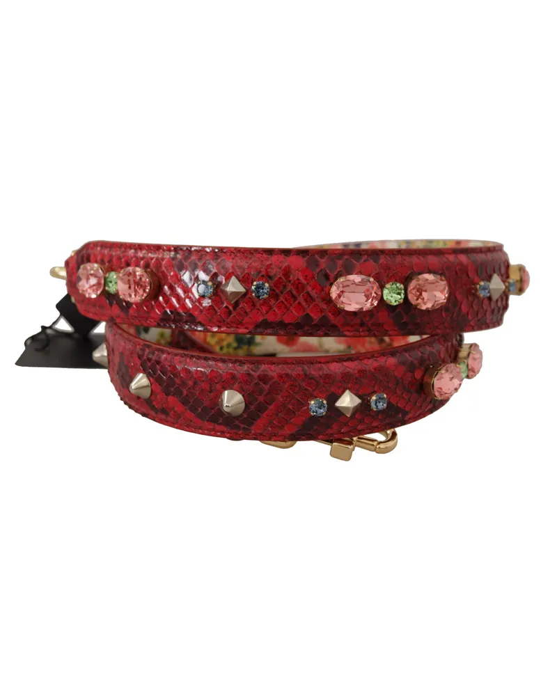 Dolce & Gabbana Women's Red Exotic Leather Crystals Reversible Shoulder Strap Python Bag Red