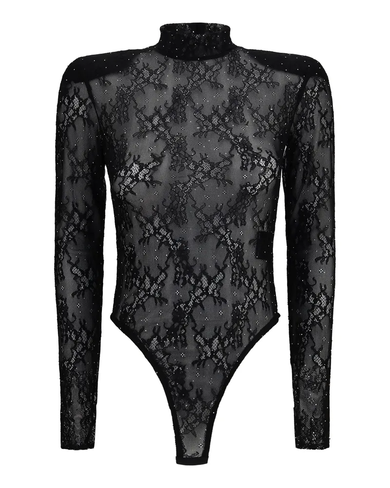 NISSA Lace with Rhinestones Bodysuit — Black Black