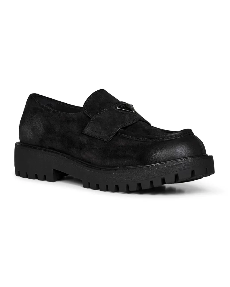 Prada Men's Loafers Vintage-Effect Nubuck Black Black