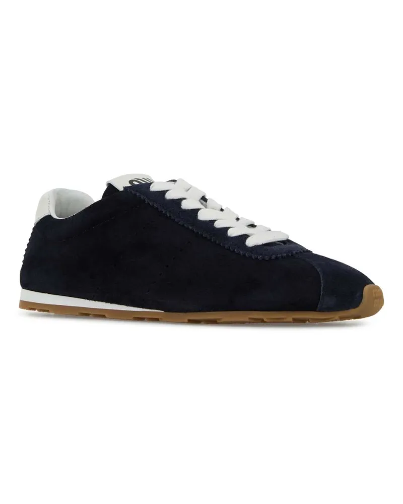 Miu Miu Women's Navy Blue Suede Plume Sneakers Bleu Navy