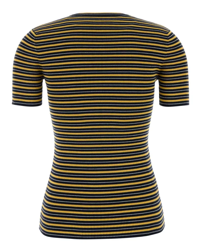 Prada Women's Embroidered Stretch Cotton T-Shirt Navy+giallo Navy