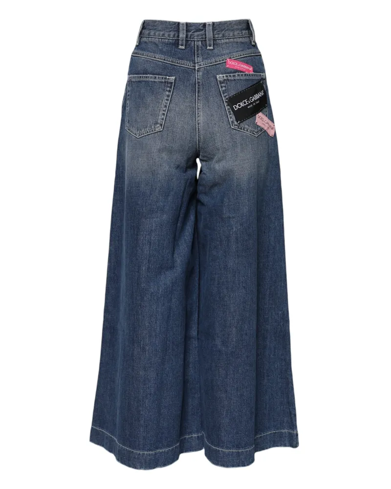 Dolce & Gabbana Women's Blue Cotton High Waist Wide Leg Denim Jeans Clothing Blue