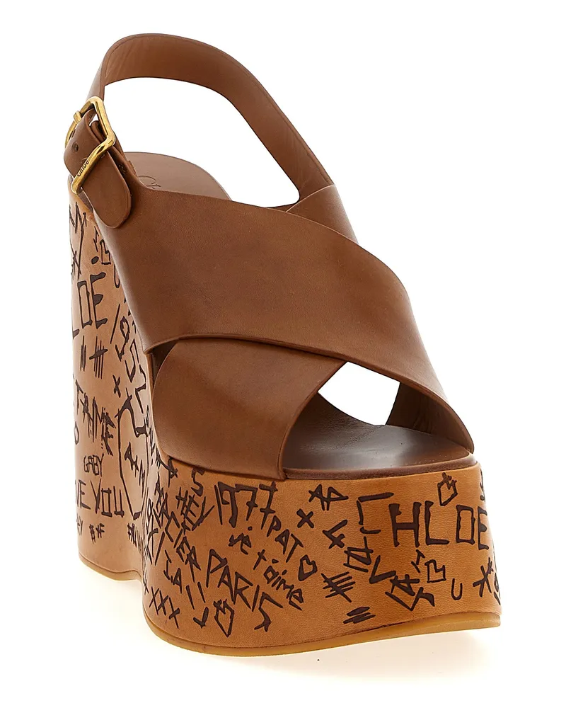 Chloé Women's Brown Calfskin Wedge Sandals Brown