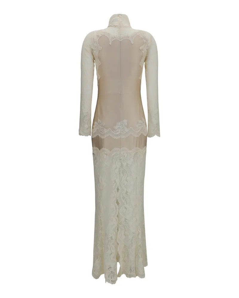 Paco Rabanne Women's Long Lace And Jersey Dress Ivory Polyamide; Elastane Ivory