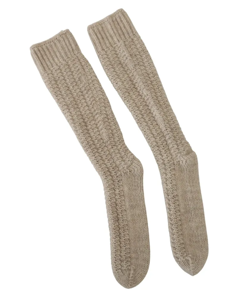 Dolce & Gabbana Beige Wool Knit Calf Long Women Socks Clothing Beige