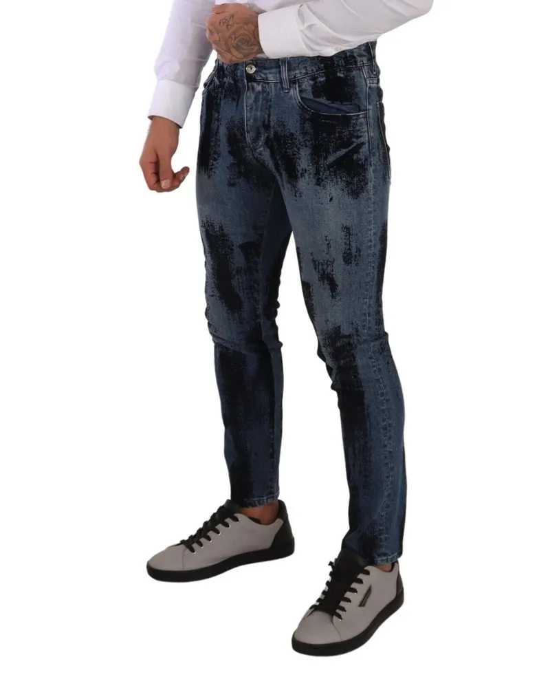 Dolce & Gabbana Men's Blue Black Cotton Skinny Denim Jeans Elastane Clothing Blue