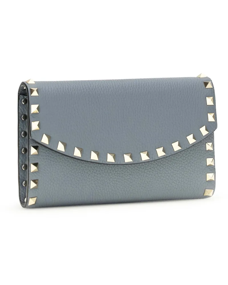 Valentino Garavani Women's Rockstud Chain Wallet Stone Grey Calf Leather Bos Taurus Gray