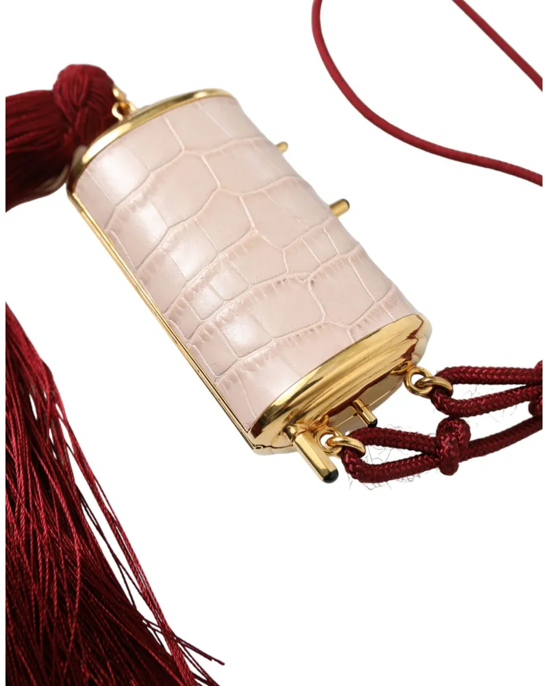 Dolce & Gabbana Women's Pink Exotic Leather Mini Mirror Tassel Makeup Bag Pink