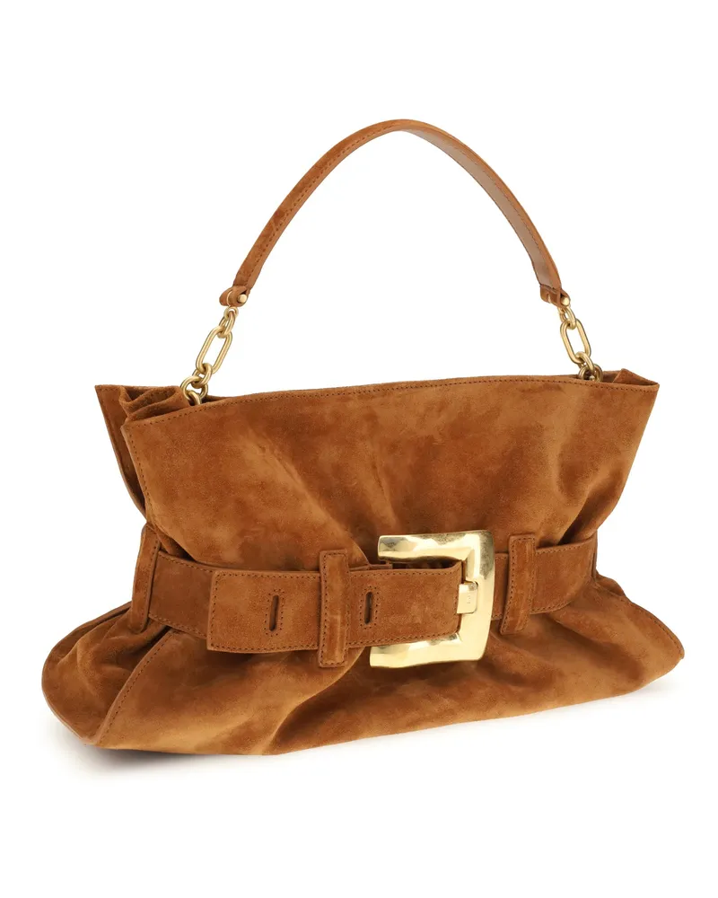 Balmain Women's Medium Anthem Bag Suede Calfskin 8df Caramel Calf Leather Bos Taurus Handbags Hand Brown