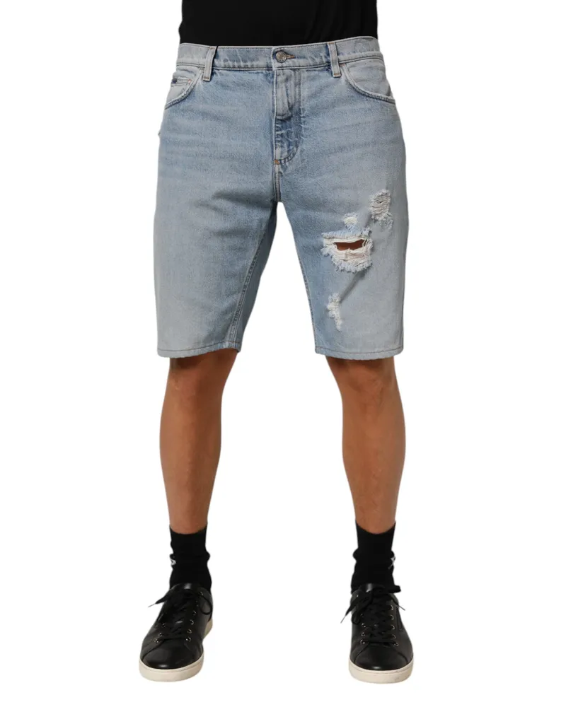 Dolce & Gabbana Men's Blue Cotton Distressed Denim Bermuda Shorts Blue