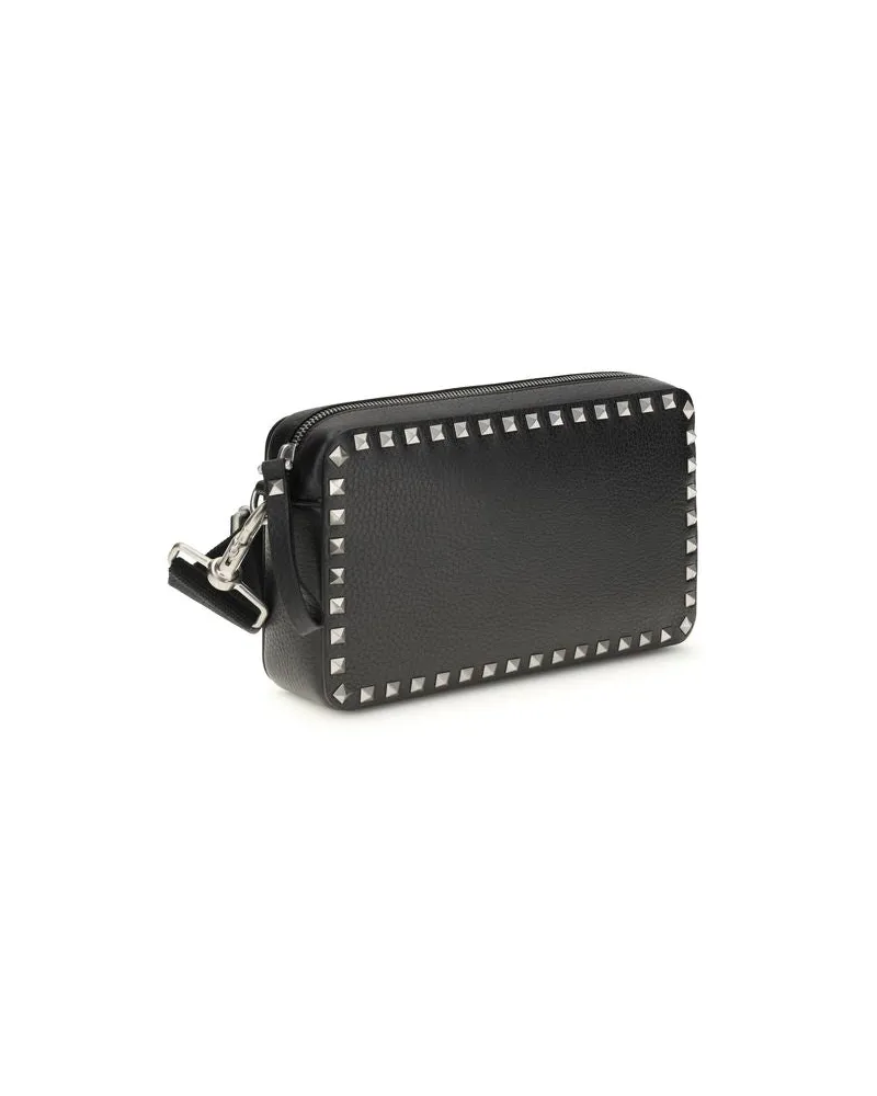 Valentino Garavani Men's Black Calf Leather Bos Taurus Shoulder Bag Black
