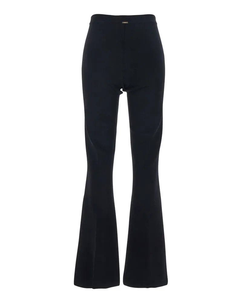 Twin-Set Women Pants Ribbed Design Black Viscose Trousers Black