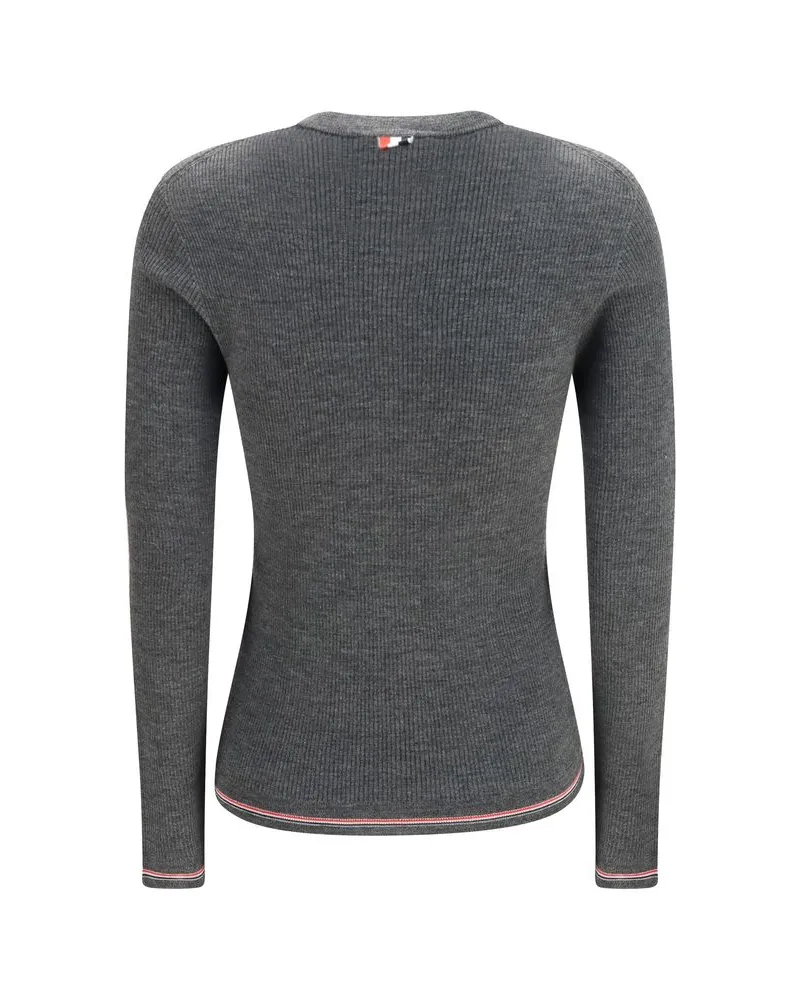 Thom Browne Merino Wool Ribbed Cardigan — Gray Gray