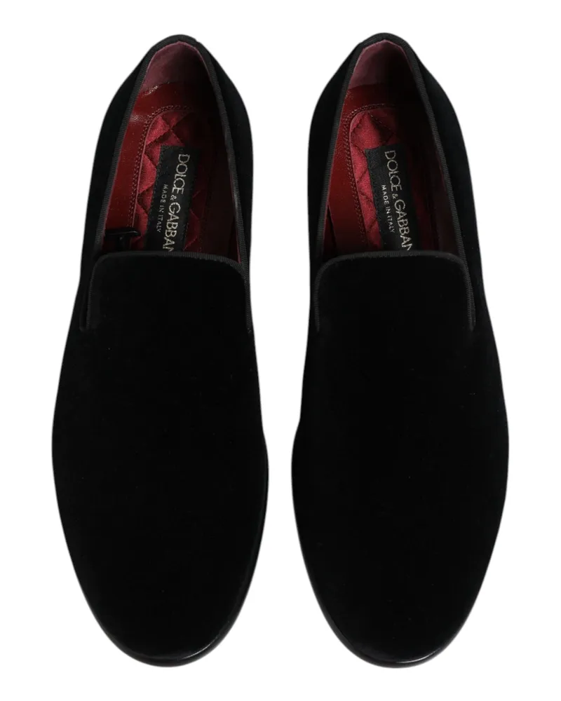 Dolce & Gabbana Black Velvet Loafers Formal Men Dress Shoes Cotton Black