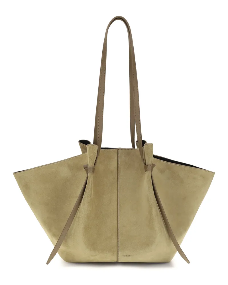 YUZEFI Women's Shoulder Bag Suede Leather Fennel Calf Beige