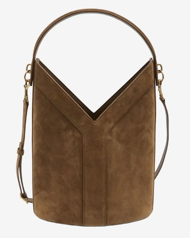 Saint Laurent Women's Y Bucket Bag Suede Brown Shoulder Brown