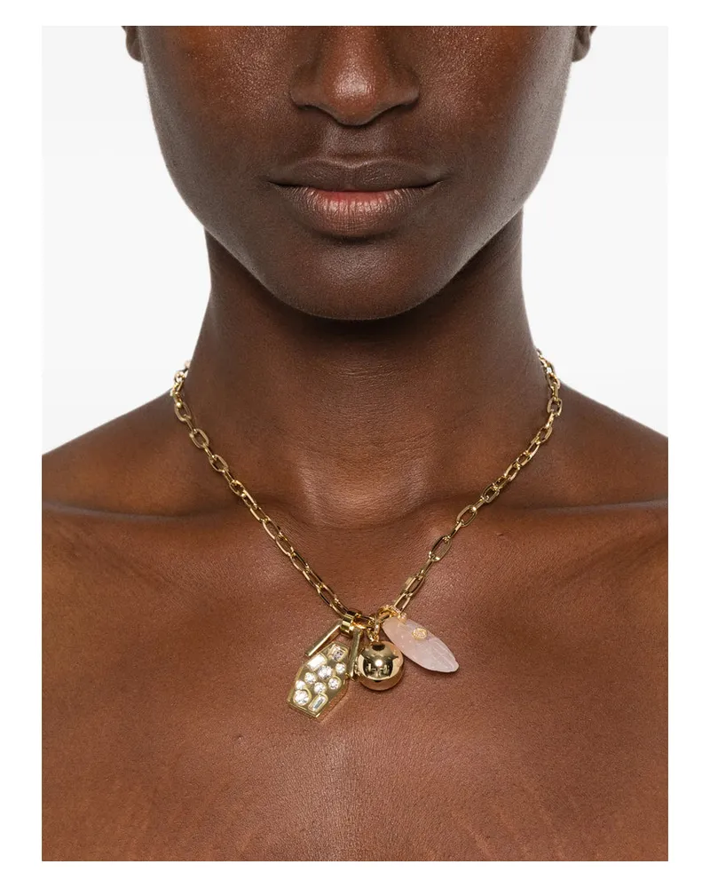 La DoubleJ Crystal-Embellished Gold-Tone Necklace — Gold Gold