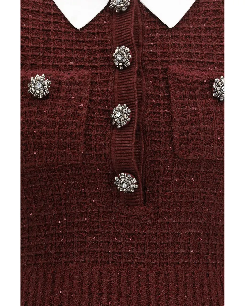 Self-Portrait Crystal-Embellished Knit Midi Dress — Red Red