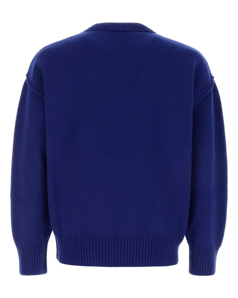 AMI Paris Logo-Embroidered Wool Sweater — Blue Blue