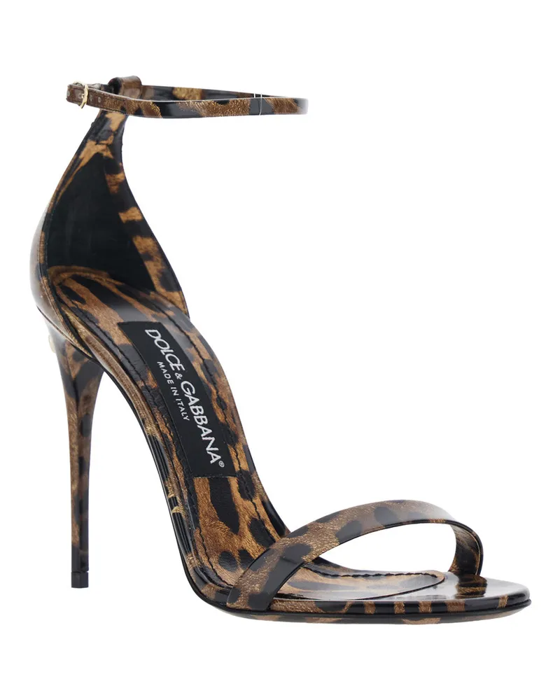Dolce & Gabbana Women's High Heel Sandals Brown Leopard Print Glossy Leather Brown