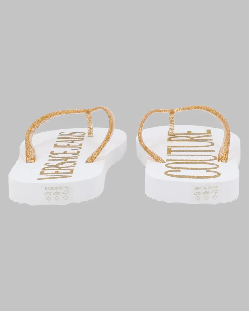 Versace Jeans Logo-Embossed Metallic PVC Sandals — Gold Gold