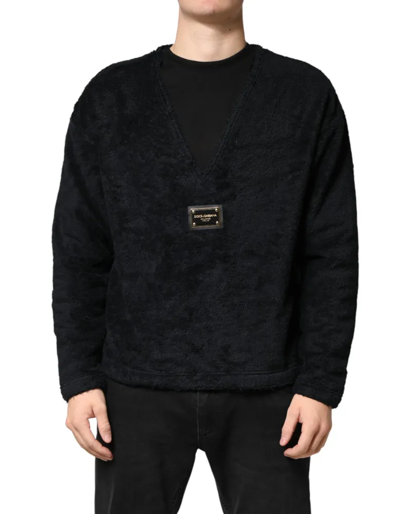 Dolce & Gabbana Black Cotton V-Neck Men Sweatshirt Sweater Clothing Black