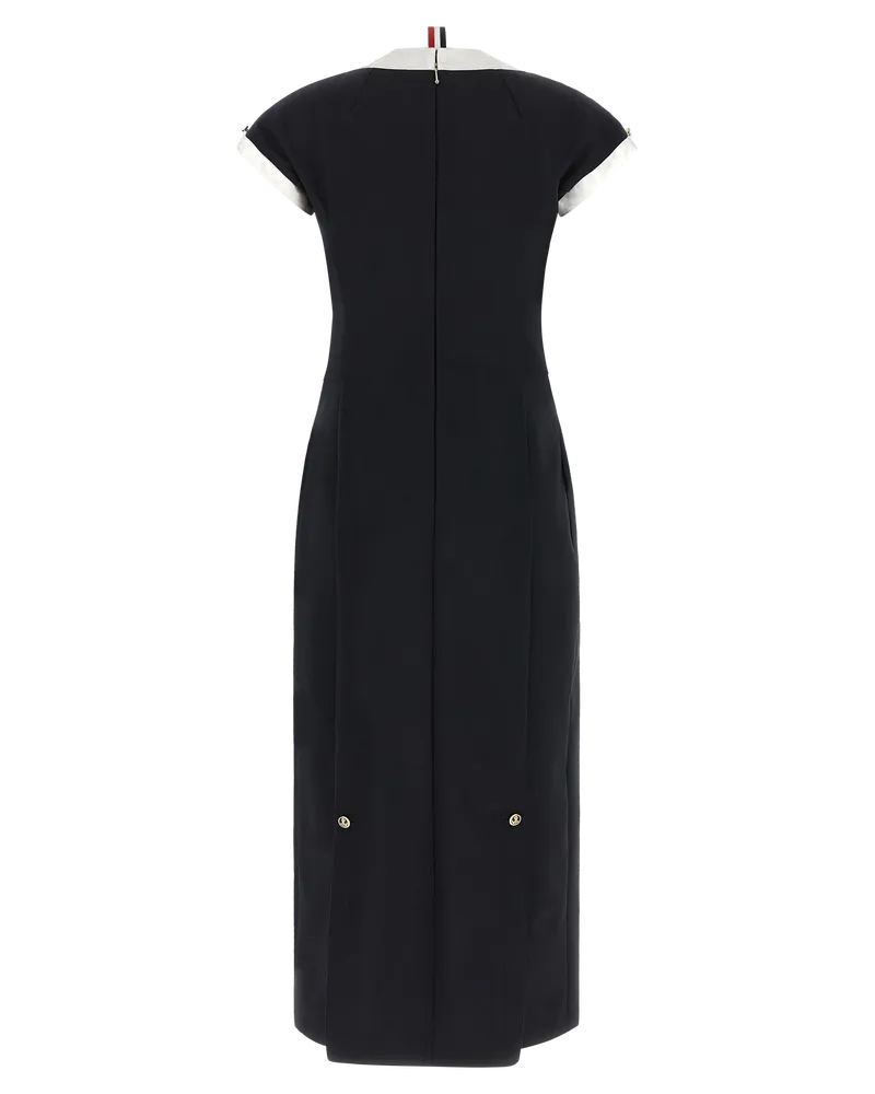 Thom Browne Virgin Wool Polo Collar Midi Dress — Black Black