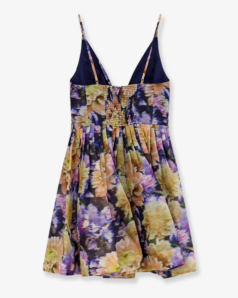 Zimmermann Women's Dress Luna Silk-Linen Blend Purple Multicolor