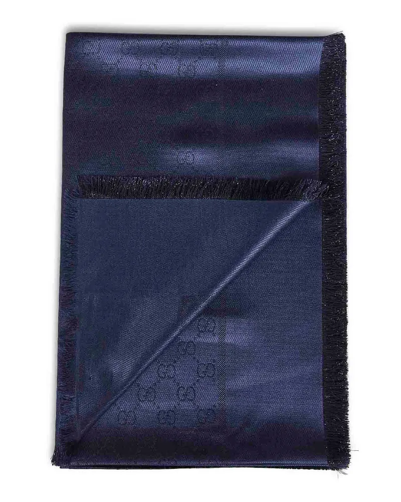Gucci Women's Dark Blue Gg Lamé Wool And Silk Shawl Scarf Scarfs Blue