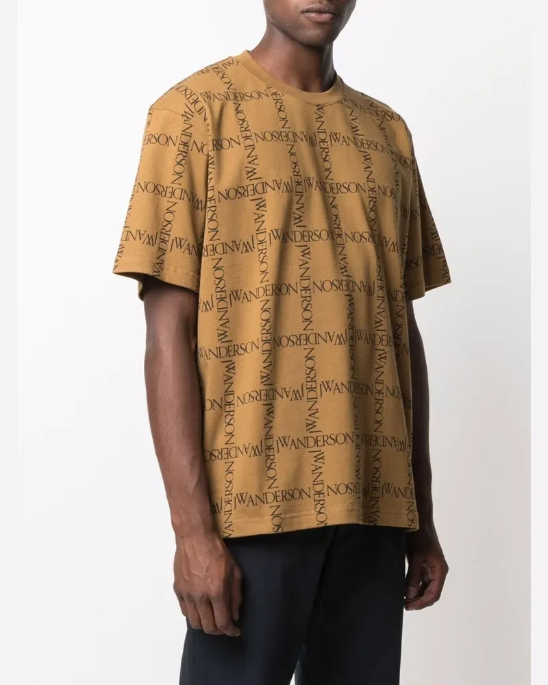 J.W.Anderson Men All Over Logo Oversize T-Shirt Brown Clothing > Polo & T-Shirts Brown