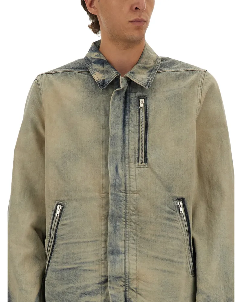 DRKSHDW by Rick Owens Concealed Zipper Cotton Jacket — Denim Denim