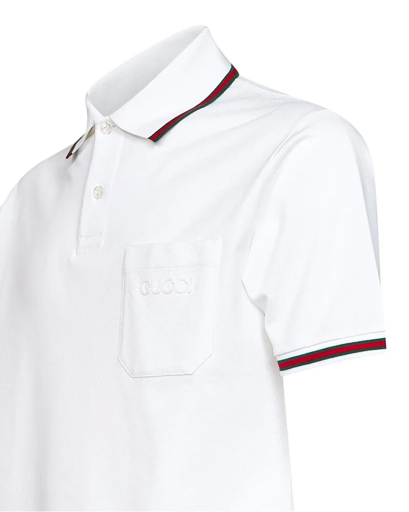 Gucci Web-Trimmed Stretch Cotton Piqué Polo Shirt — White White