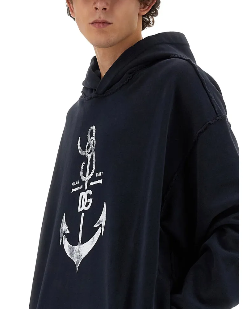Dolce & Gabbana Navy Print Cotton Sweatshirt — Blue Blue