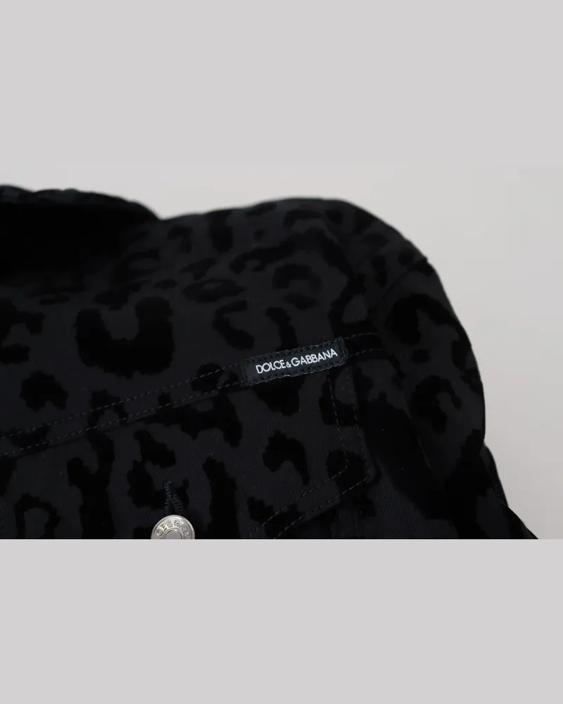Dolce & Gabbana Women Cotton Black Leopard Long Sleeve Denim Jacket Rayon Elastane Clothing Black