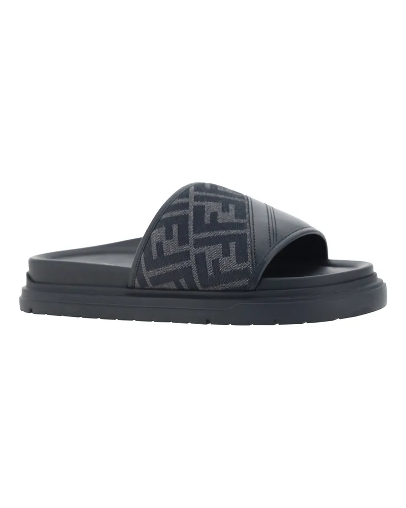 Fendi Men's Slide Sandals Black-Grey Upper: Polyamide Black/grey Black