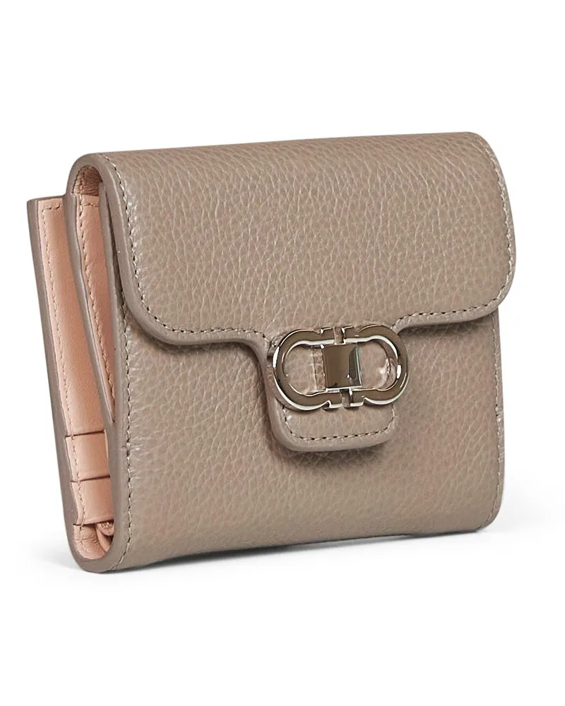 Ferragamo Women's Compact Wallet Gancini Calfskin Grey Calf Leather & Purses Gray