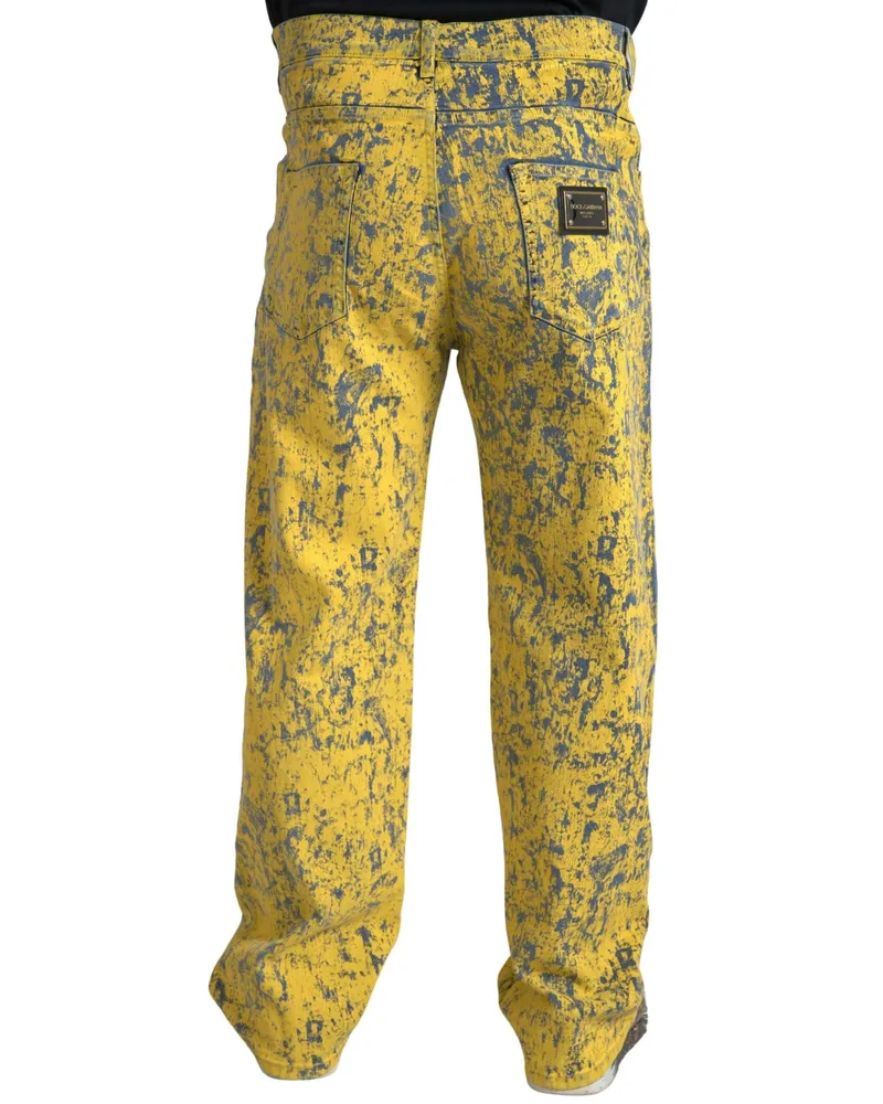 Dolce & Gabbana Men's Yellow Cotton Tie Dye Straight Denim Jeans Elastane Clothing Yellow